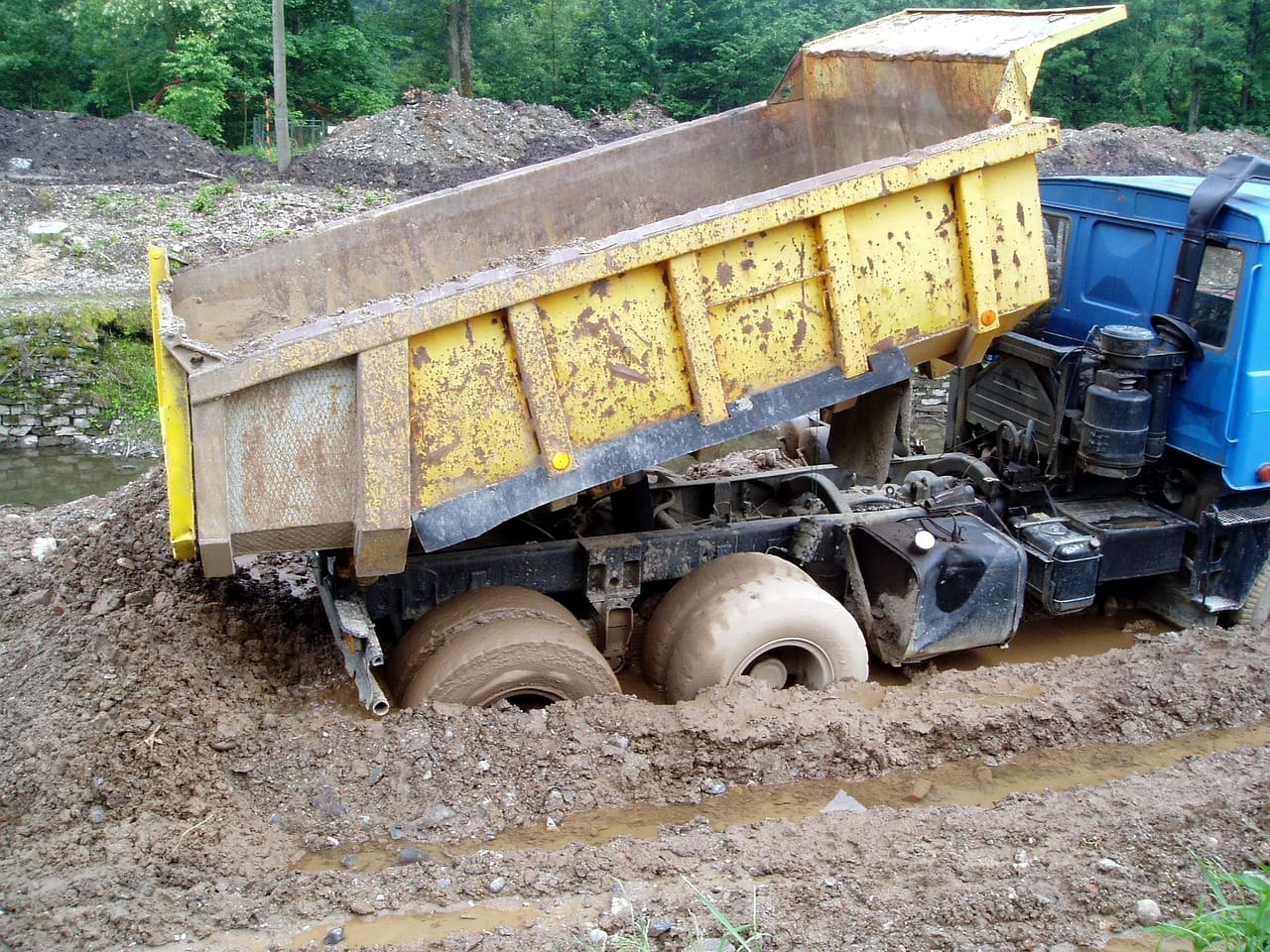 Tipper truck in mud
